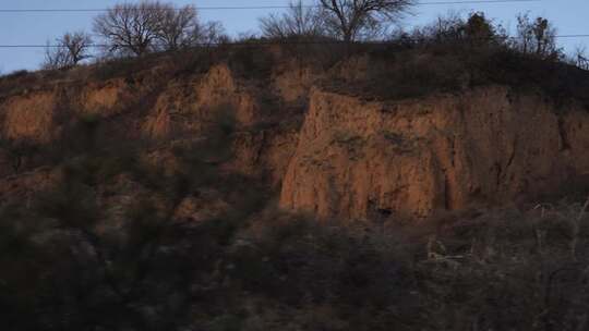 行车视角 黄昏 夕阳 日落 山川 黄土高原