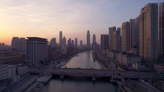 天津海河风景小白楼CBD城市风光航拍