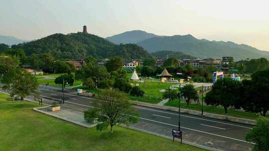 航拍四川成都都江堰风景去露营公园视频素材模板下载