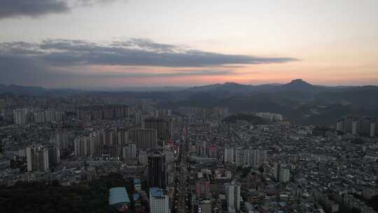 贵州黔东南凯里晚霞夜幕降临夜景航拍