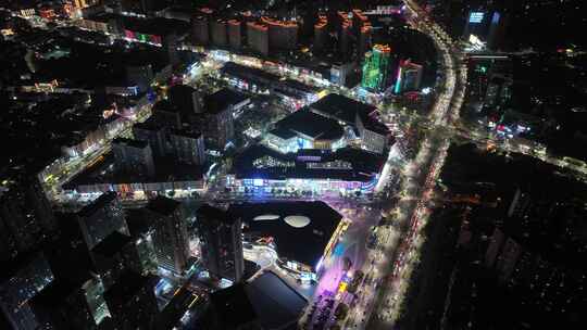 东莞市大朗镇夜景航拍城镇商场商城繁华夜晚