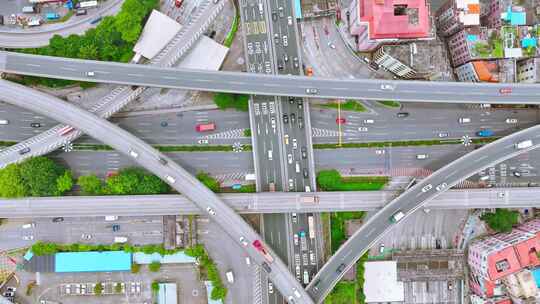 六条路交汇 立交架车流延时