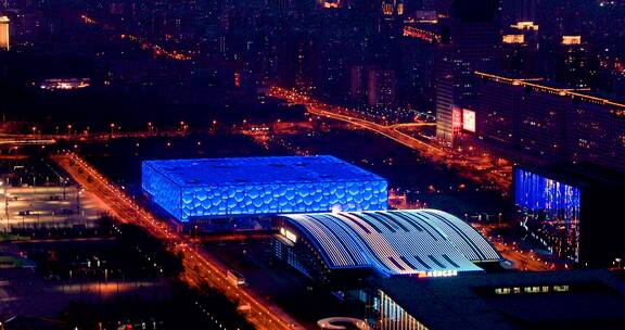 4K拍摄北京水立方夜晚风光