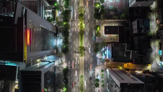 城市夜间道路鸟瞰