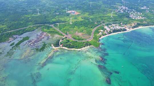 航拍海南环岛公路海洋森林海岸与海岸线航拍