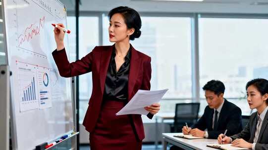 女商人办公场景讲解图表