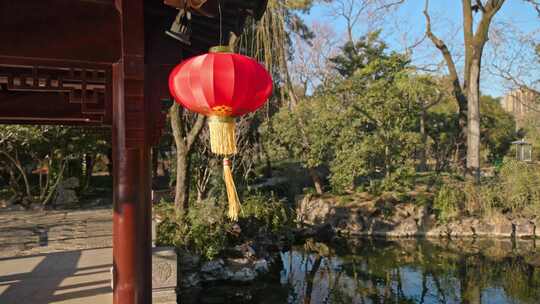 中式园林灯笼红灯笼过年春节新年氛围建筑