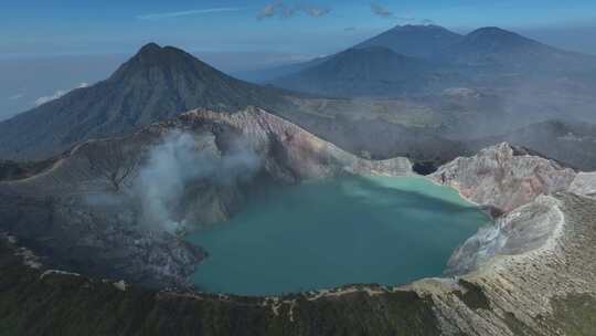 HDR印尼爪哇岛宜珍火山湖泊航拍自然风光