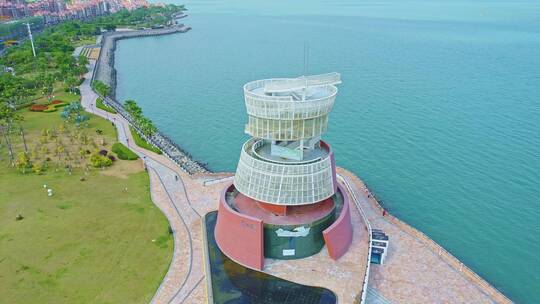 航拍航拍漳州港双鱼岛海岸线美景