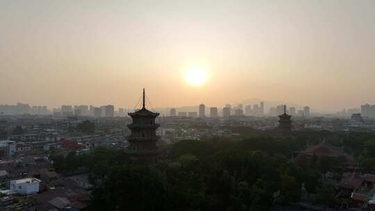 泉州开元寺东西塔航拍西街泉州市区建筑风光