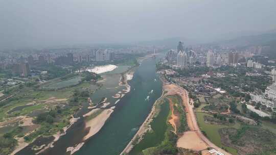 云南西双版纳景洪市澜沧江城市风光航拍