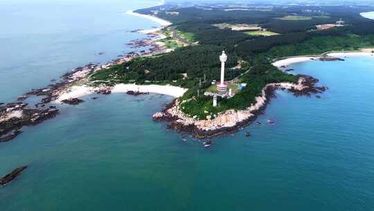 航拍海南省文昌市木兰湾航海灯塔海岸线风景