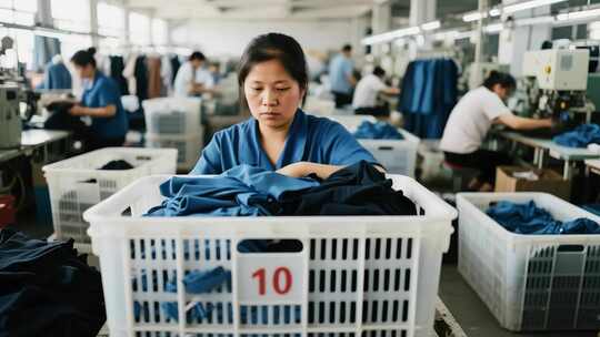 服装厂工人整理衣物