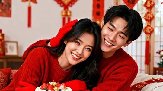 新年情侣温馨浪漫家庭家人春节人物
