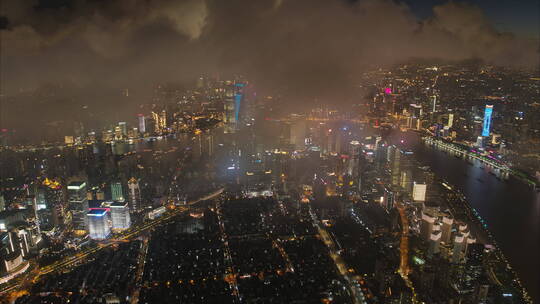 航拍上海黄浦江桥梁夜景