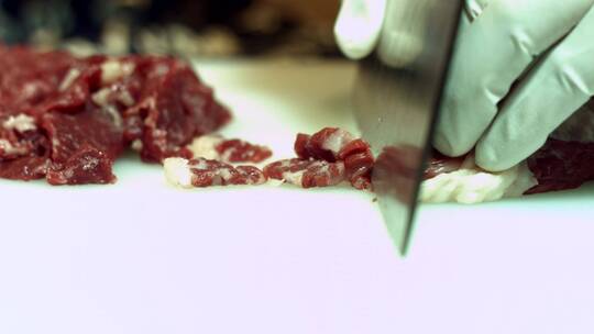 肉铺肉店手切雪花大理石纹牛肉片视频素材模板下载