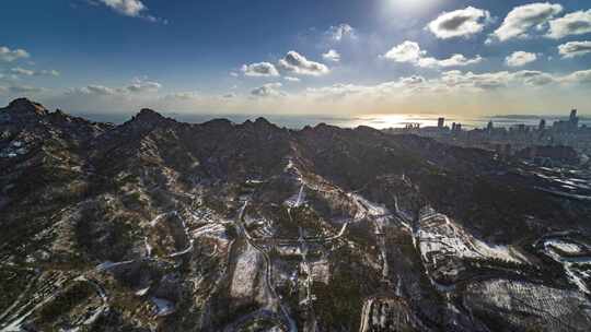 青岛崂山城市与山海航拍全景