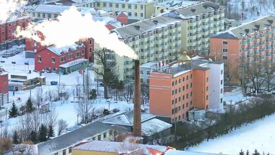 中国黑龙江冬季横道河子小镇雪乡航拍