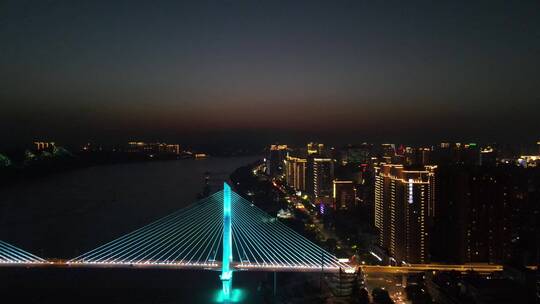 航拍湖北宜昌夷陵长江大桥夜景