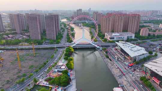 天津之眼摩天轮航拍海河子牙河红桥区城市地