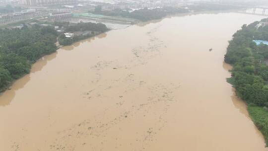 航拍河流洪水泛滥视频素材模板下载