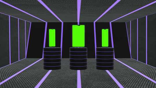 模拟3D智能手机绿屏在铁板背景与紫色灯光