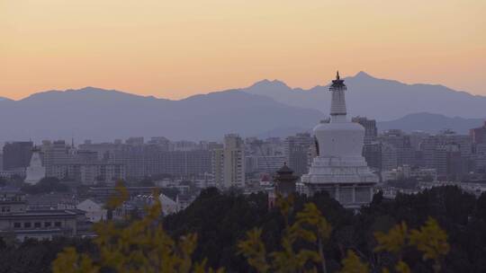 【空镜】4K-北京城市风光-夕阳余晖白塔西山