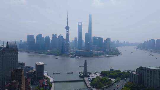 航拍上海浦东新区外滩城市风光视频素材模板下载