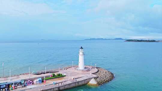 中国山东青岛城市航拍海边繁华城市高楼鸟瞰