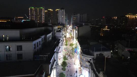 武汉江汉路步行街夜景灯光航拍