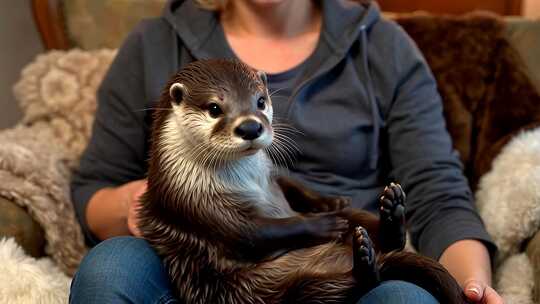 人怀中的水獭