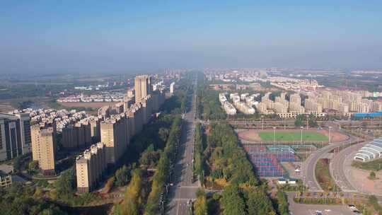 航拍宁夏吴忠城市风景城市街道两馆一中心