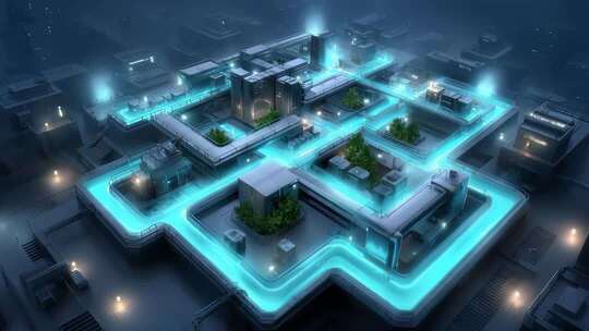 未来城市智能网络系统空中俯瞰