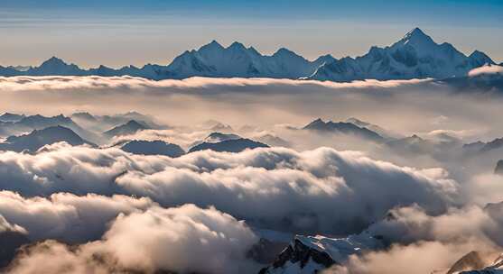 雪山云雾阳光山峰云海日出自然生态环境风景