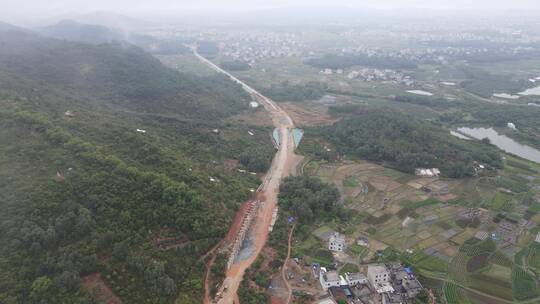 郊区铁路建设航拍