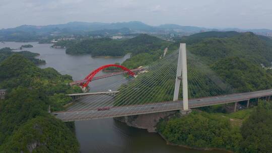 航拍贵州红枫湖大桥和花鱼洞大桥视频素材模板下载