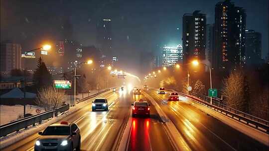 冬天城市雪景雪景夜晚夜景冬季下雪天ai素