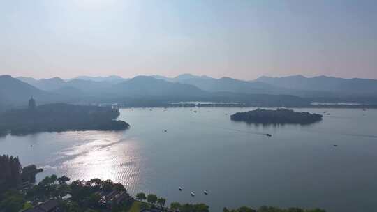 西湖雷峰塔景区大自然风光群山航拍杭州风景