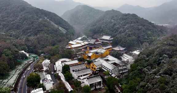 杭州中天竺法净禅寺雪景航拍