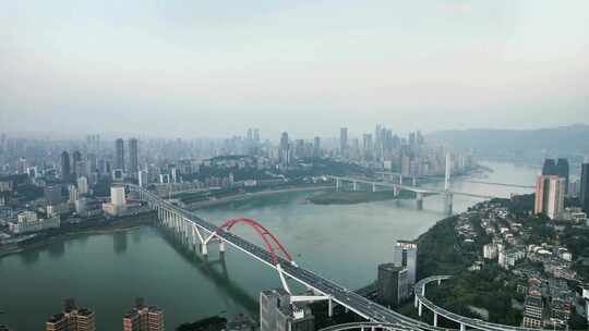 重庆城市风光菜园坝大桥交通航拍