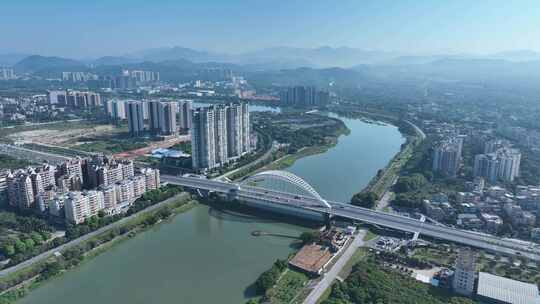 广州从化区航拍从化大桥流溪河城市建筑风光