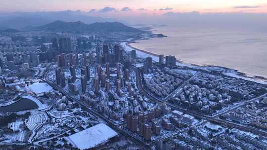 航拍-浮山雪景 日出 傍晚