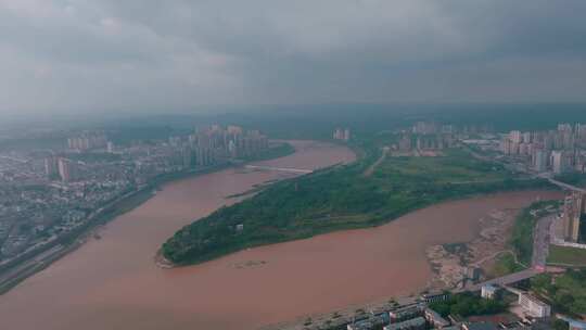 广安渠江城市风光鸟瞰大景