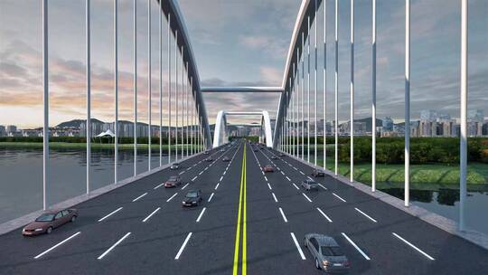 鸟瞰城市高架桥三维动画