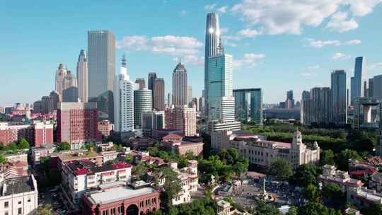 天津海河风景欧式风情街区城市建筑风光航拍