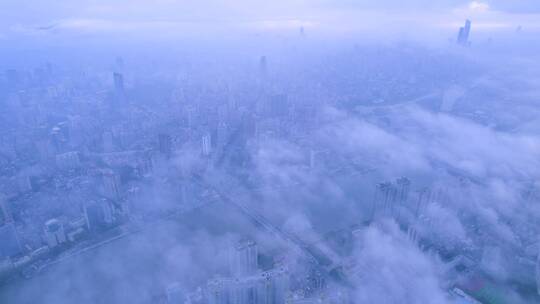 广州珠江建筑群与云海云雾缭绕唯美风光航拍