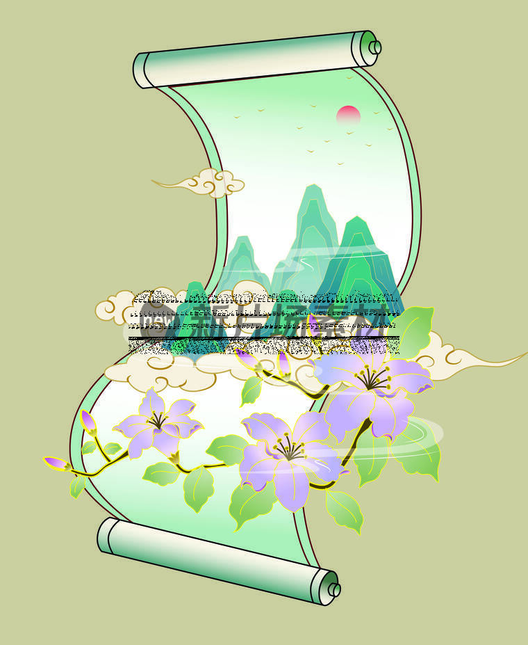 中国风国潮紫荆花插画