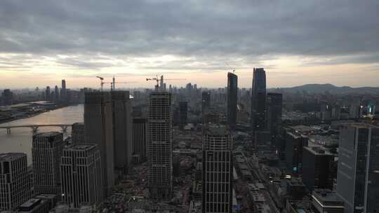 广州城市晚霞夜幕降临夜景灯光航拍