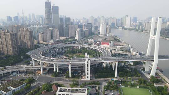 上海南浦大桥车流黄浦江全景特写4K航拍