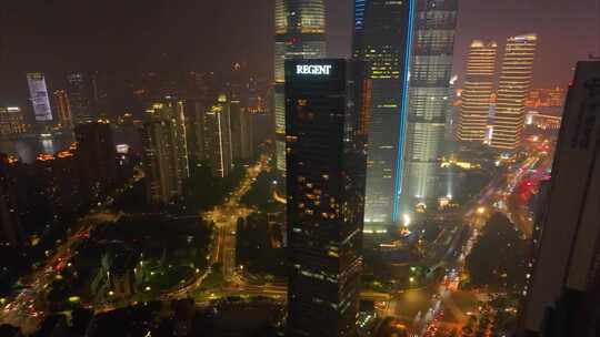 上海市城市地标车流交通运输夜晚夜景航拍延